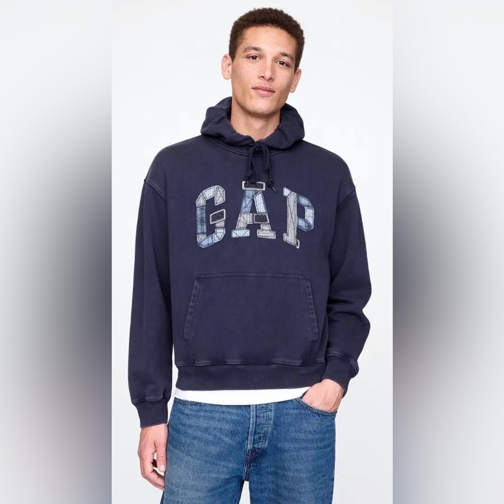 Gap Casual Cozy Patchwork Embroidered Spellout Lo… - image 1